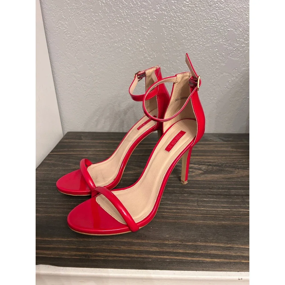 Red Ankle Strap Stiletto Heel Sandals Size 8.5 Sexy Party Date Night